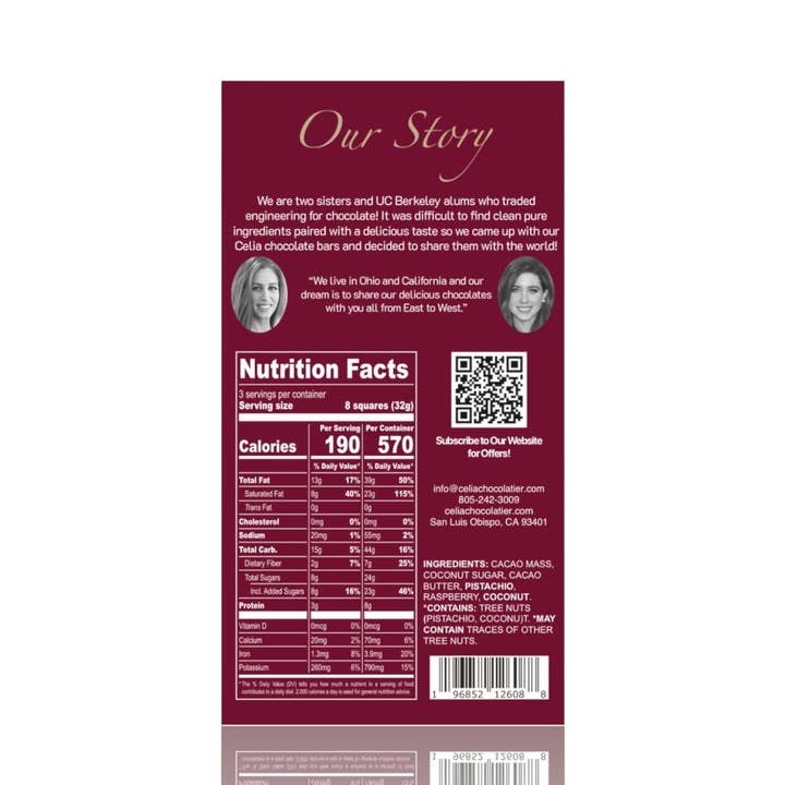 CELIA CHOCOLATIER - Wholesale Chocolate Bar - 70% Dark Chocolate | Raspberry, Pistachio, Coconut 5