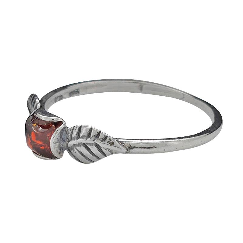 Amberman - Vente Bague de cocktail/de cérémonie - Bague à motif de feuille en argent sterling ambré cognac2
