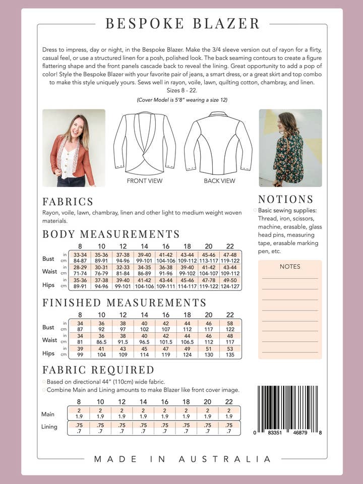 Sew To Grow – Blazer - Mulher por atacado – Padrão Costura Blazer Medida2