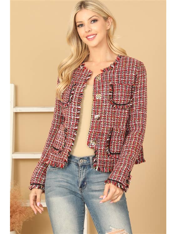 Red Multi Pocket Ptch Knitted Jacket for wholesale on Faire