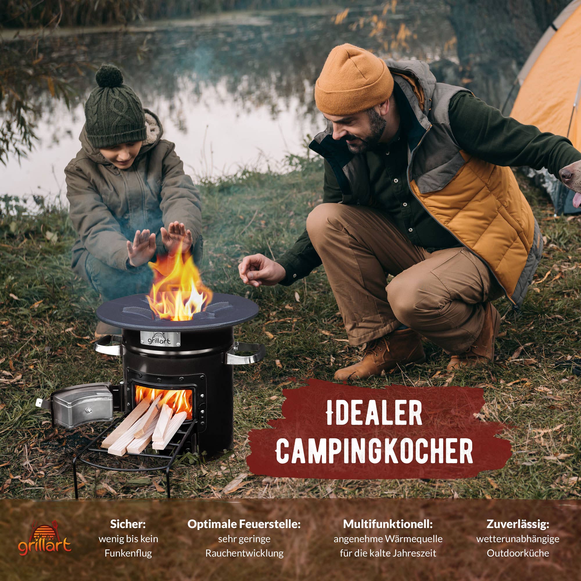 grillart® - Vente Outil de gril pour l'extérieur - grillart® Poêle fusée « Powertrain I » avec sac de transport orange/noir13