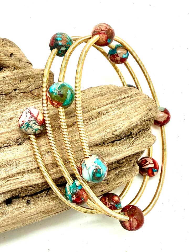 Bracelet 14KGoldPlated Wire w/8mm Imperial Jasper 24” for wholesale by Rant & Rave Classic