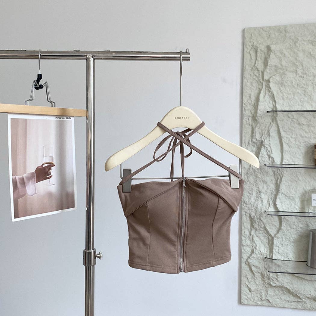 Funkyrel® Atzbranding Limited – Großhandel Bluse – Damen – Vesty - Ärmelloses Top mit Reißverschluss und Neckholder-Ausschnitt3