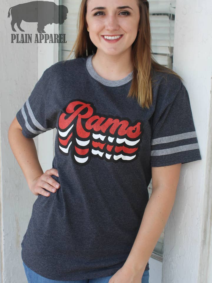 Custom Retro School Name Stripe Sleeve Tee for wholesale by Plain Apparel Tees