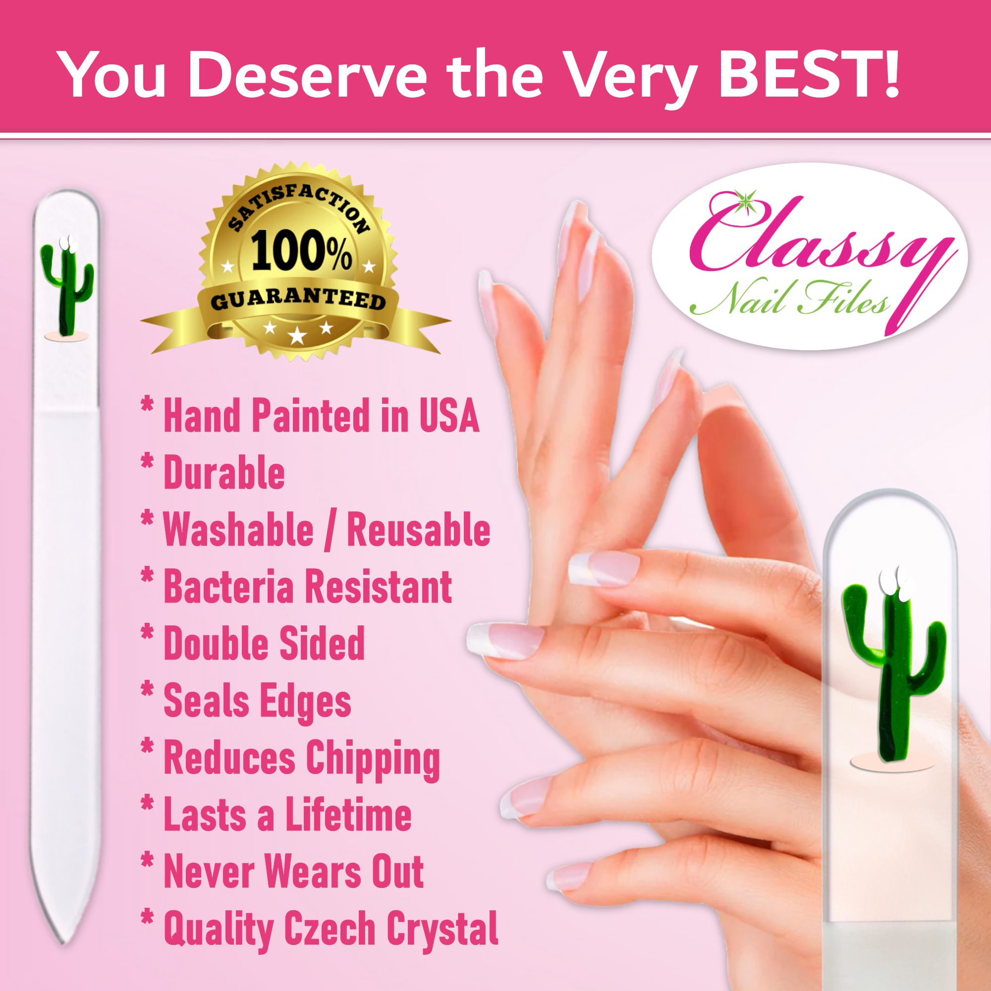 Classy Nail Files – Großhandel Nagelfeile – Kaktus Wüste Südwesten handbemalte tschechische Kristallnagelfeile2