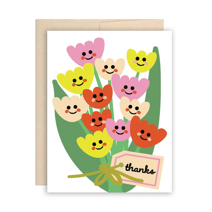 Cute Tulips Bouquet Thanks Thank You Greeting Card for wholesale by The Beautiful Project