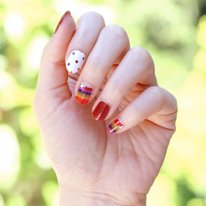 Regnbue Striber Nail Wraps/Polka Dot Farverige Neglelak Strimler/LGBT Nail Klistermærker/Stolthed koreanske Bourgogne Nail Wraps for engroshandel hos ClebleNails