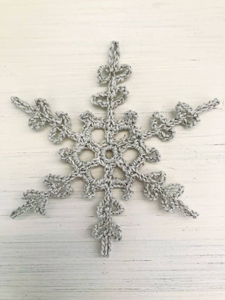 Lace Snowflake Tree Ornament - Silver for wholesale by Handmade by Yarnbending