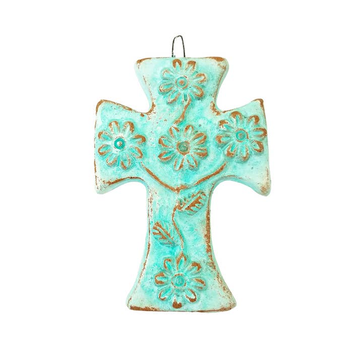 Pottery Cross With Flowers for wholesale by Sedona Spirit