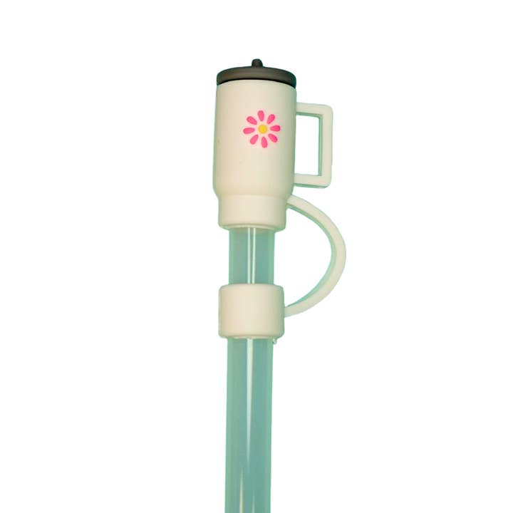 CharCharms – wholesale Drink topper – White Tumbler Straw Topper1