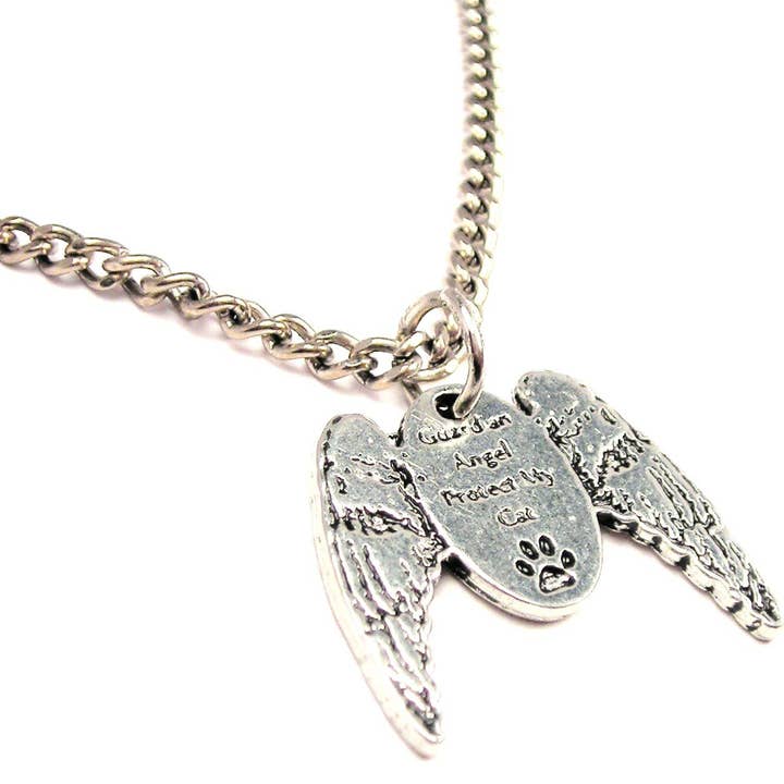 Collier à breloque simple ange gardien Protéger mon chat pour la vente par Chubby Chico Charms