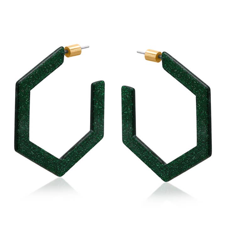 Big Metal London – wholesale Hoop earrings – Paulina Resin Hexagon Statement Hoop Earrings2