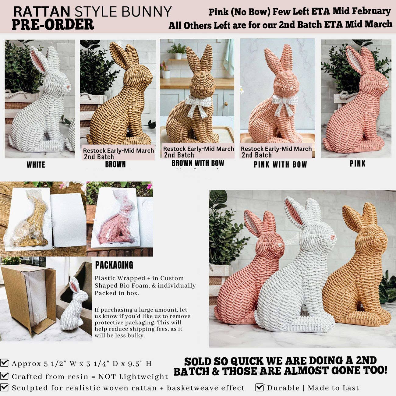 Gia Roma - Wholesale Decorative Tabletop Object - Rattan Spring Decor | Basketweave Bunny Statue, Easter Home 2