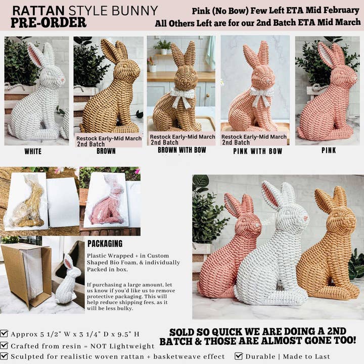 Gia Roma - Wholesale Decorative Tabletop Object - Rattan Spring Decor | Basketweave Bunny Statue, Easter Home 2