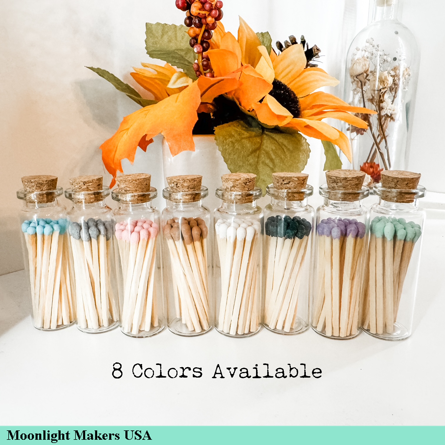 Moonlight Makers - Wholesale Matches - Fancy Safety Matches in Glass Vial - 8 COLORS - (MV20)5