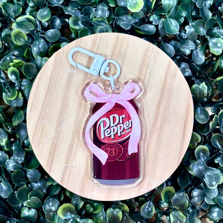 Coquette Dr. Pepper Acrylic Keychain for wholesale by Posh Paperie