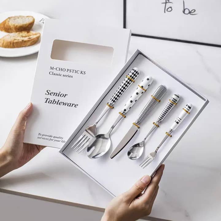 5PCS Nordic Ceramic Handle Stainless Steel Cutlery Set for wholesale by Homerely (We Cover All Import Duties)