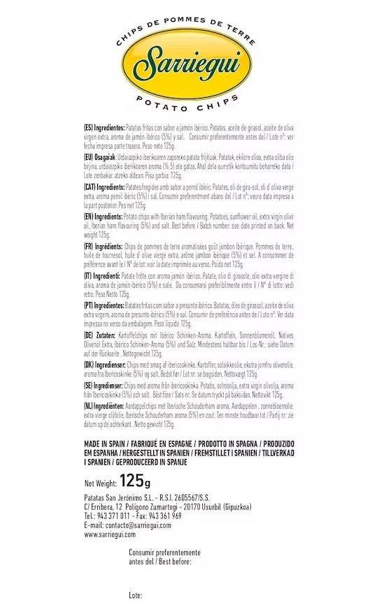 Chips Sarriegui - Venta al por mayor Patatas fritas - CHIPS DE PATATA 40 g SABOR JAMON IBERICO4