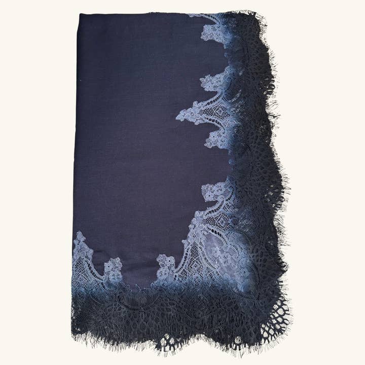 Navy Blue Ombre Lace Shawl for wholesale by Monisha Melwani Jewelry