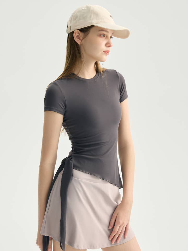 Nico Side-Tie Sculpting Short Sleeve Active Top for wholesale by 91thelabel