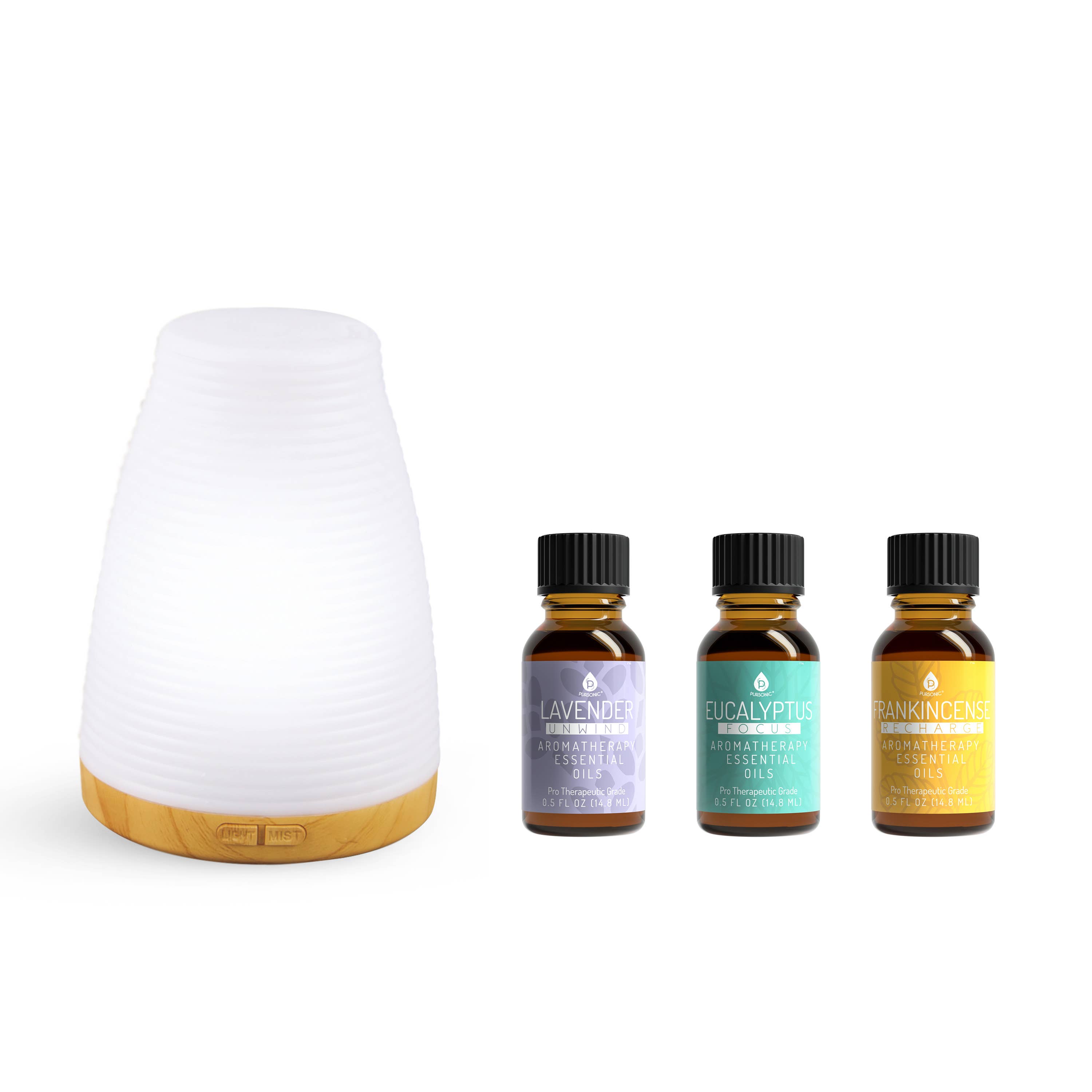 Pursonic - Wholesale Electronic Diffuser - Aromatherapy USB Diffuser & Essential Oil Set- Top 3 Oils1