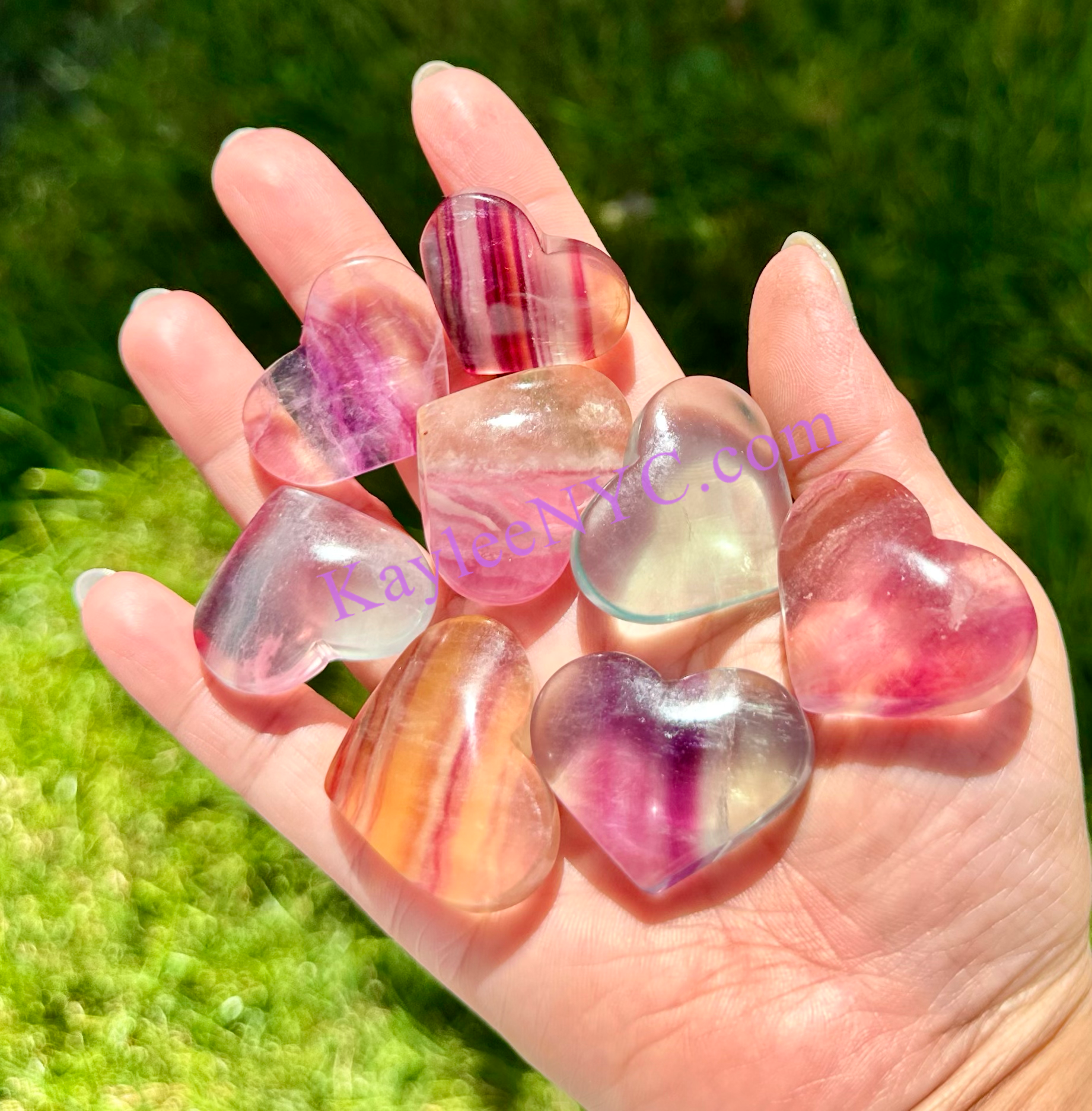 KayleeNYC - Vente Pierre et cristal de spiritualité - Lot de 450 g de cœurs en fluorite naturelle Candy pour guérison2