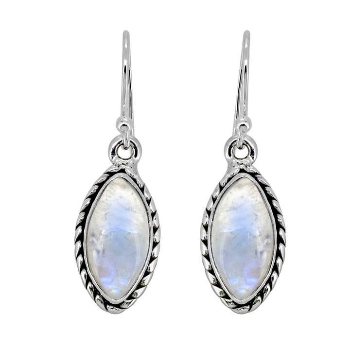 925 Sterling Silver Lunar Flame Marquise Moonstone Earrings for wholesale by Tiramisu
