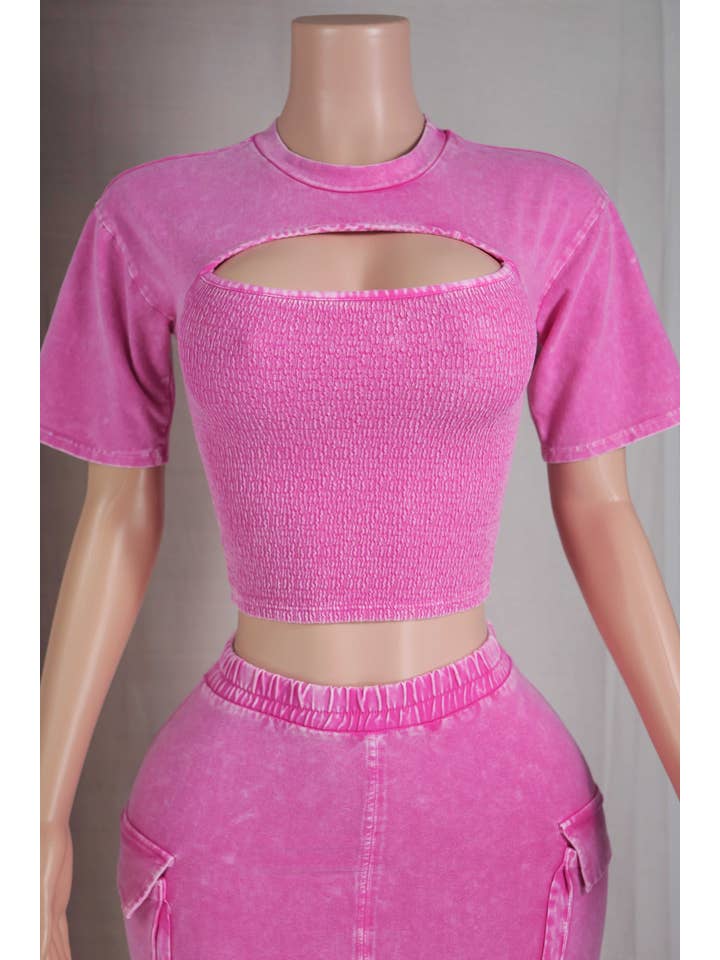 Dalia Studio - Vendita all'ingrosso Completo top e gonna - Donna - Completo con top in jersey con tagli e mini cargo effetto lavaggio minerale8