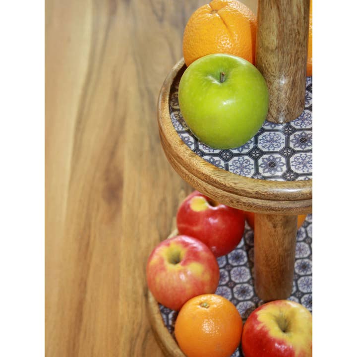 2-level egagen cake stand ø 30 cm mango wood with ceramic for wholesale by Voglrieder