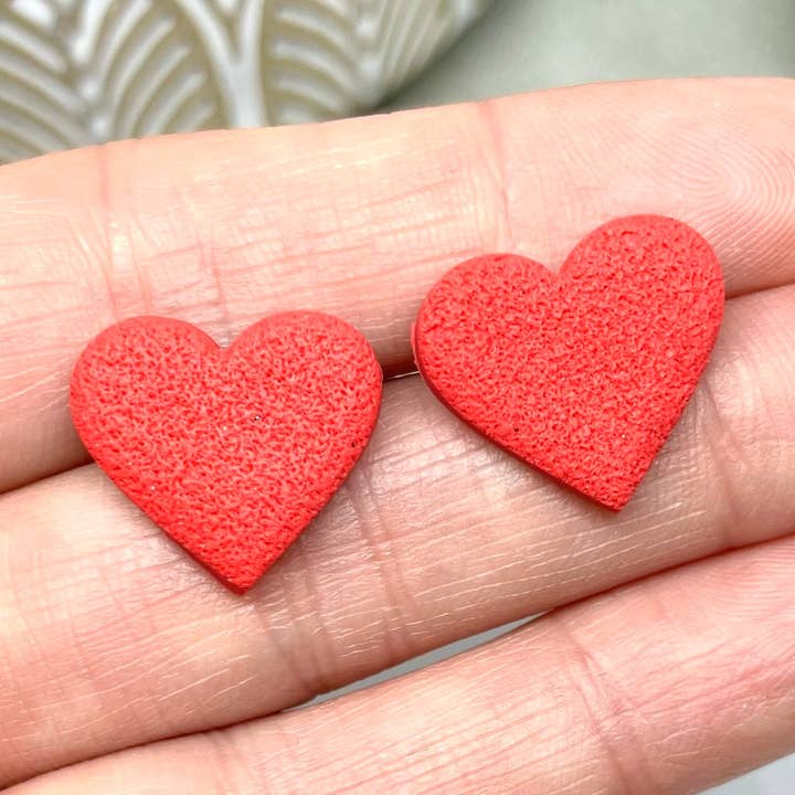 Love heart stud earrings, handmade polymer clay earrings, for wholesale by Moon and Jewel