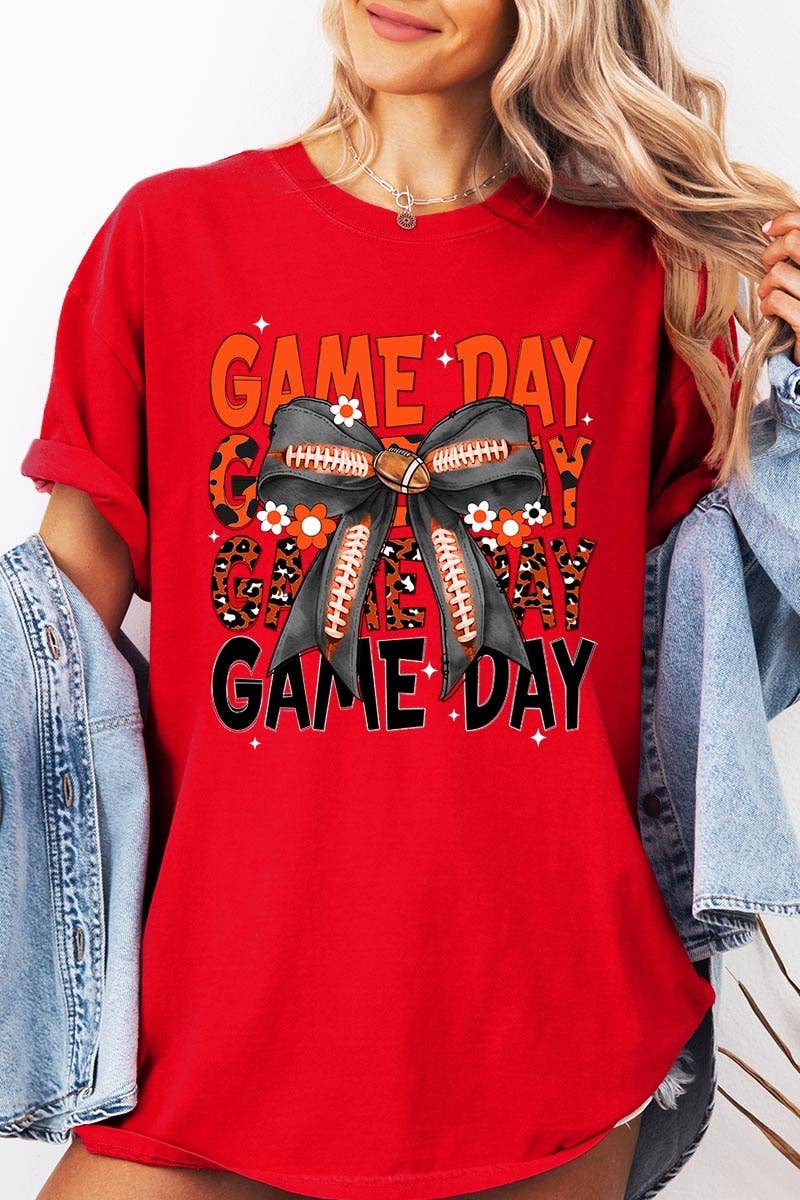 Pink Irene Wholesale – wholesale Tröjor – Dam – Orange Black Football GameDay Bow Plaggfärgad T-shirt6