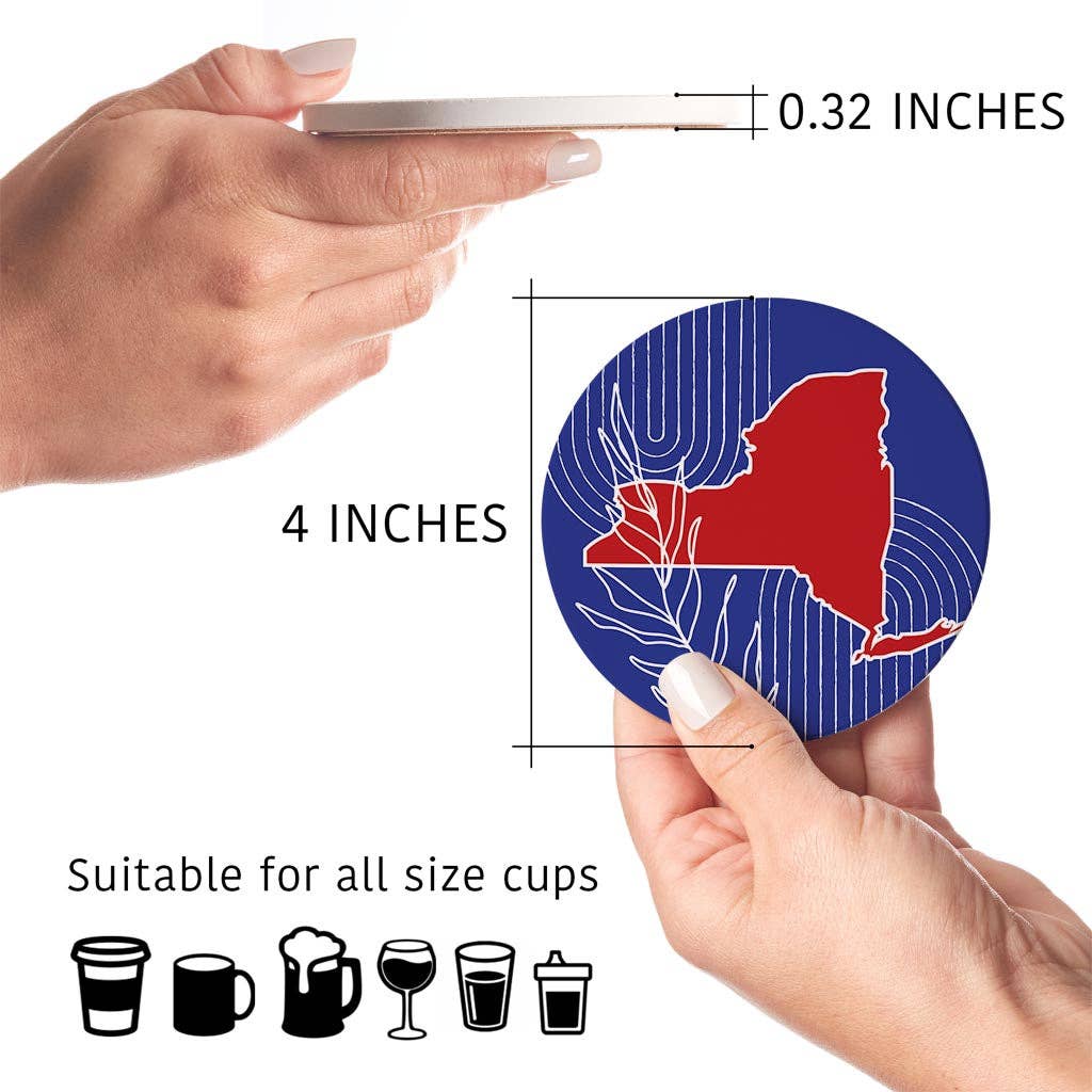 Love Local - Wholesale Coasters - Red White And Blue New York State Buffalo Skyline | Absorbent Coasters | Set of 4 | Min 25