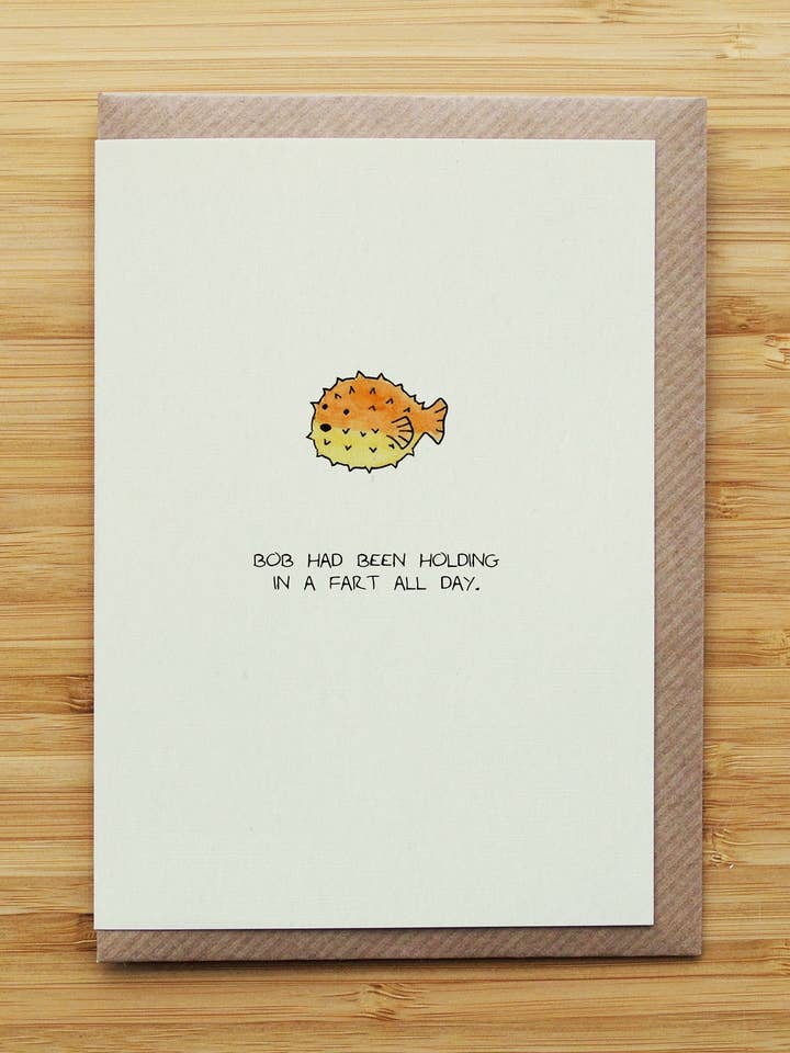 Puffer Fish Fart Card - Funny - Birthday - Recycled Card for wholesale by RossJDesigns
