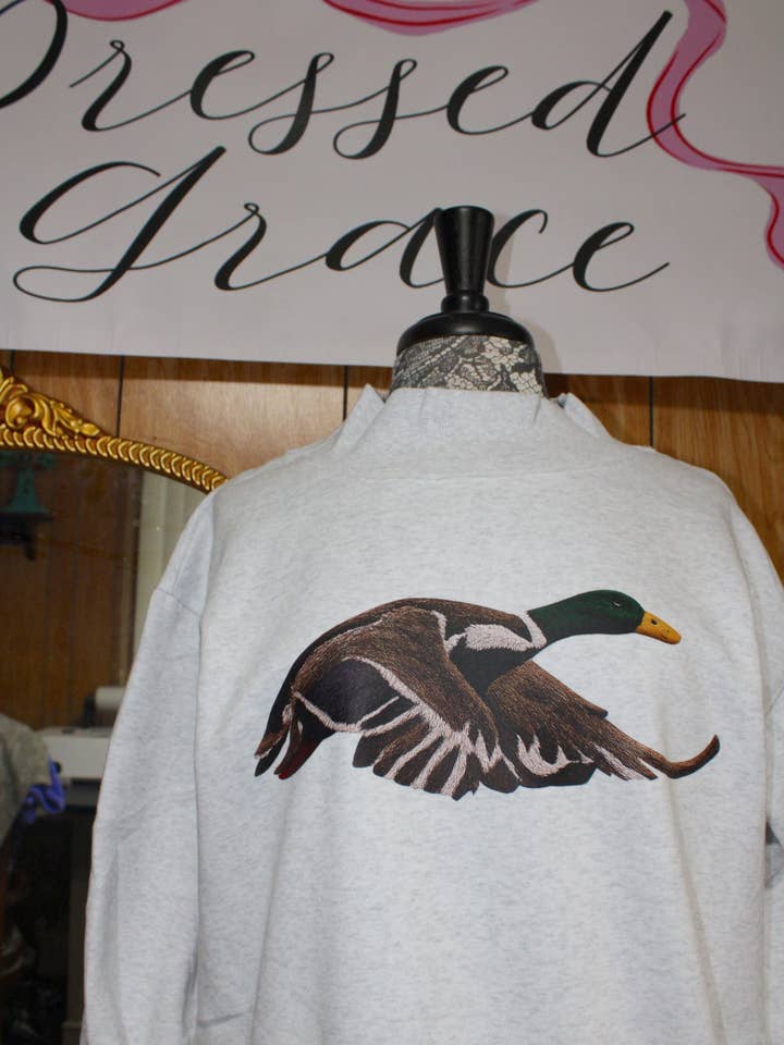 Shoot em’ Mallard Duck Mockneck for wholesale by Dressed By Grace