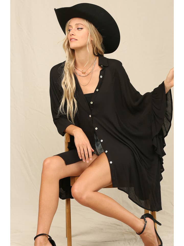 KyeMi - Wholesale Button Down Shirt - Women's - Rayon Crinkle Button Down Tunic Shirt10