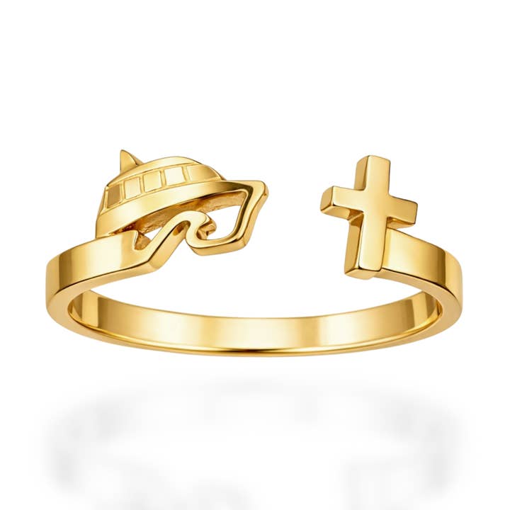 Anello regolabile in oro e argento del merchandising della crociera cristiana Living Water per la vendita all'ingrosso da parte di AMADI Jewelry