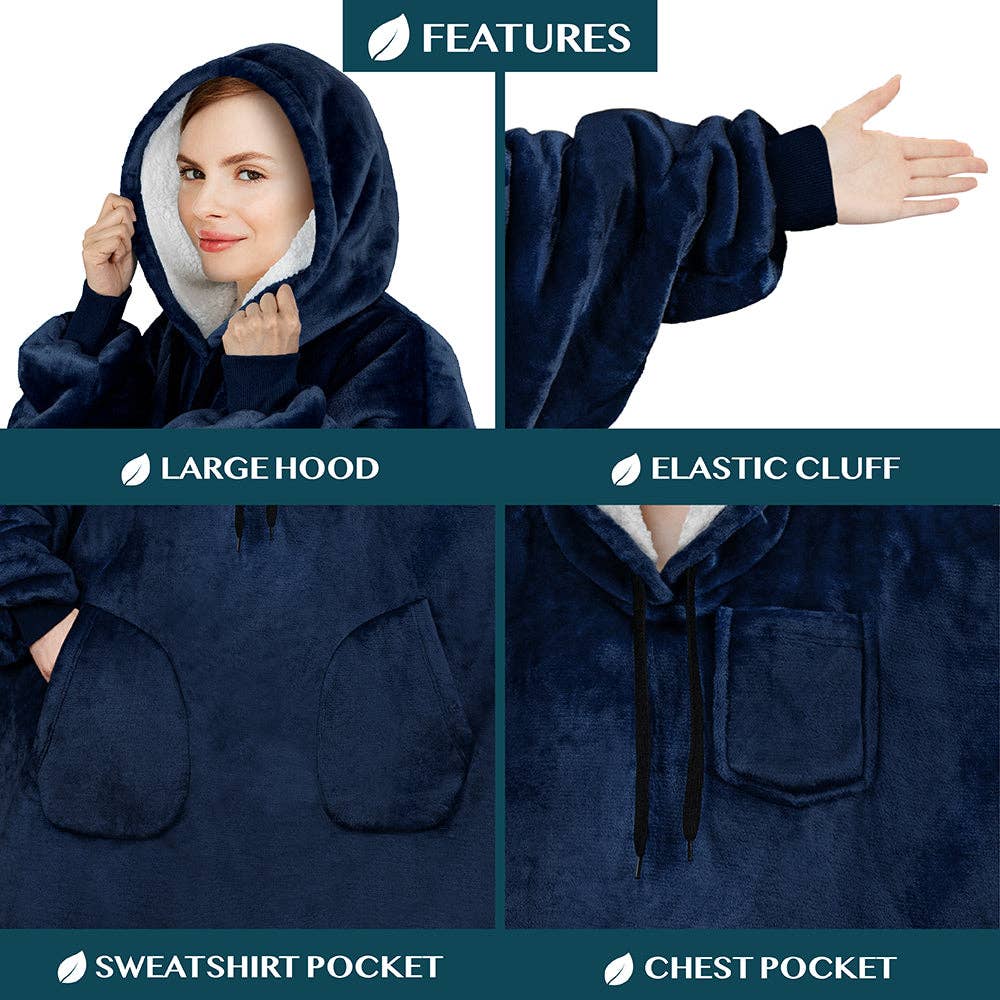 Pavilia - Wholesale Hoodie - Women's - Chest Pocket Sherpa Hoodie Blanket - Patch Pocket (Regular / Long)42