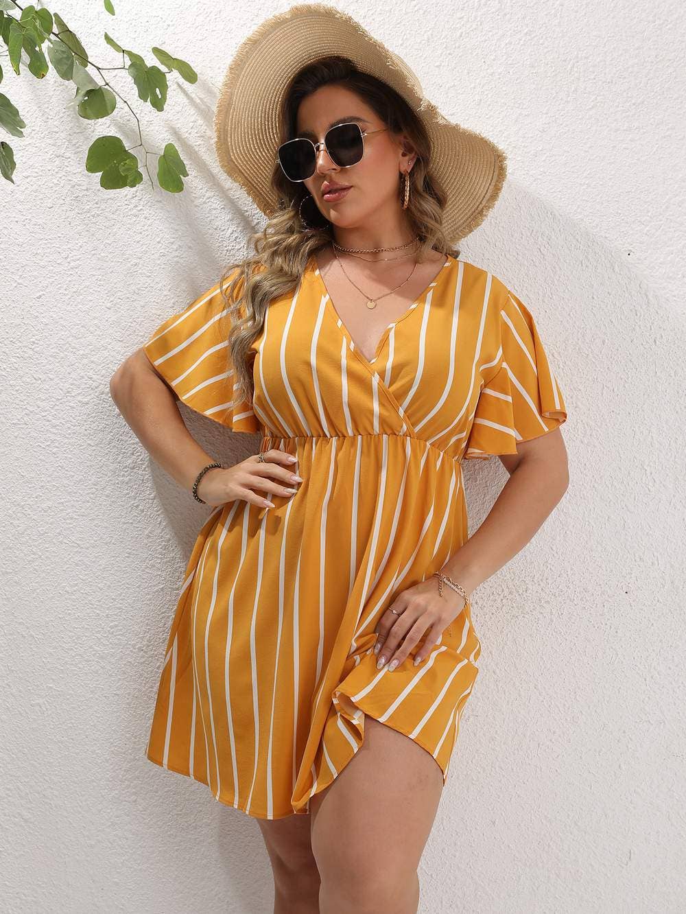 Flarix - Wholesale Dress - Women's - plus striped surplice neck a line dress5