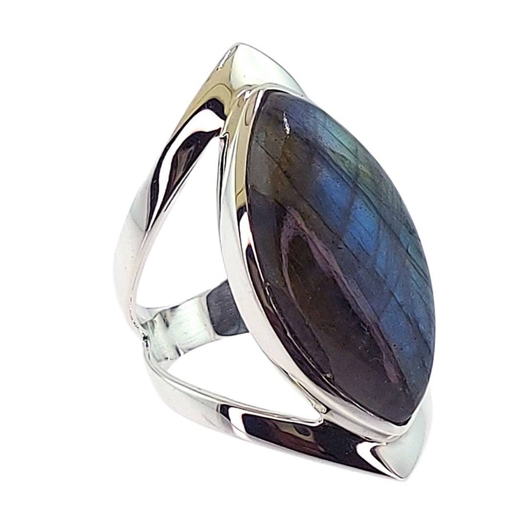 Crystal Earth Sterling - Wholesale Cocktail/Statement Ring - The Marquesa Open Band Sterling Ring - Labradorite0