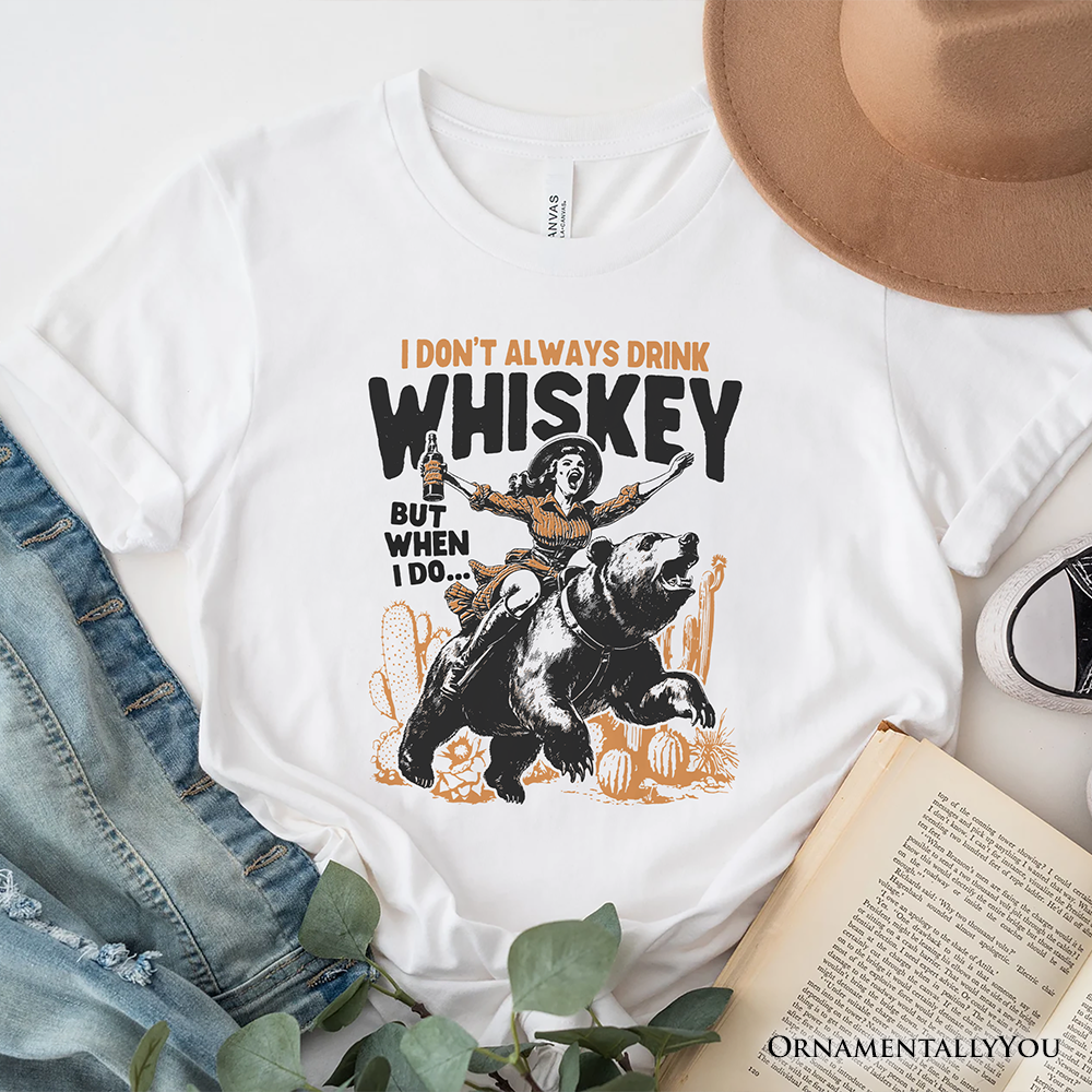 OrnamentallyYou – wholesale T-shirts med screentryck – Dam – Alkoholhumor Retro T-shirt, Rolig Whiskey Western T-shirt0