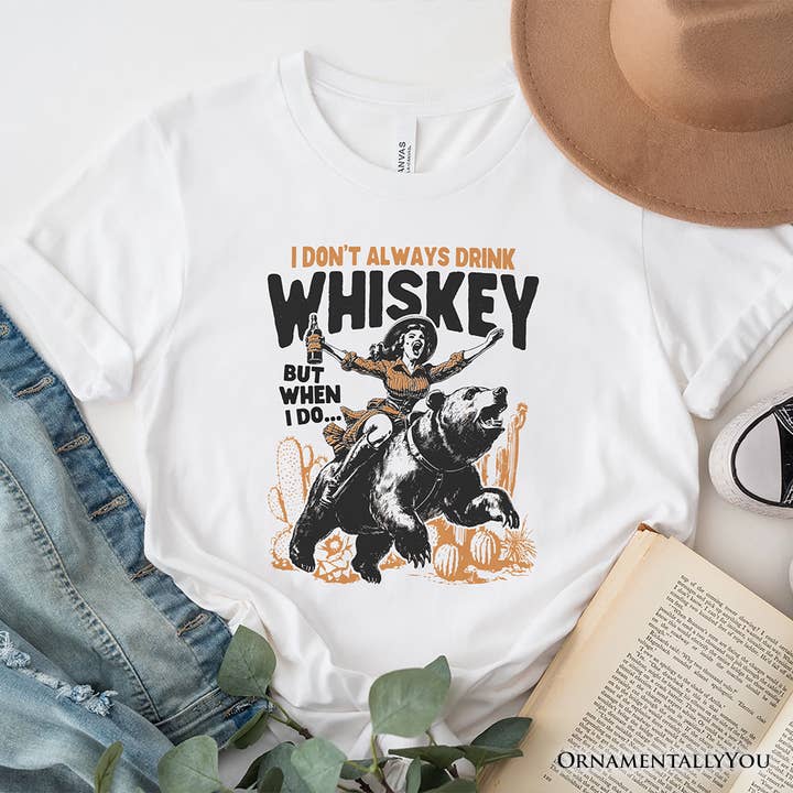 OrnamentallyYou – wholesale T-shirts med screentryck – Dam – Alkoholhumor Retro T-shirt, Rolig Whiskey Western T-shirt