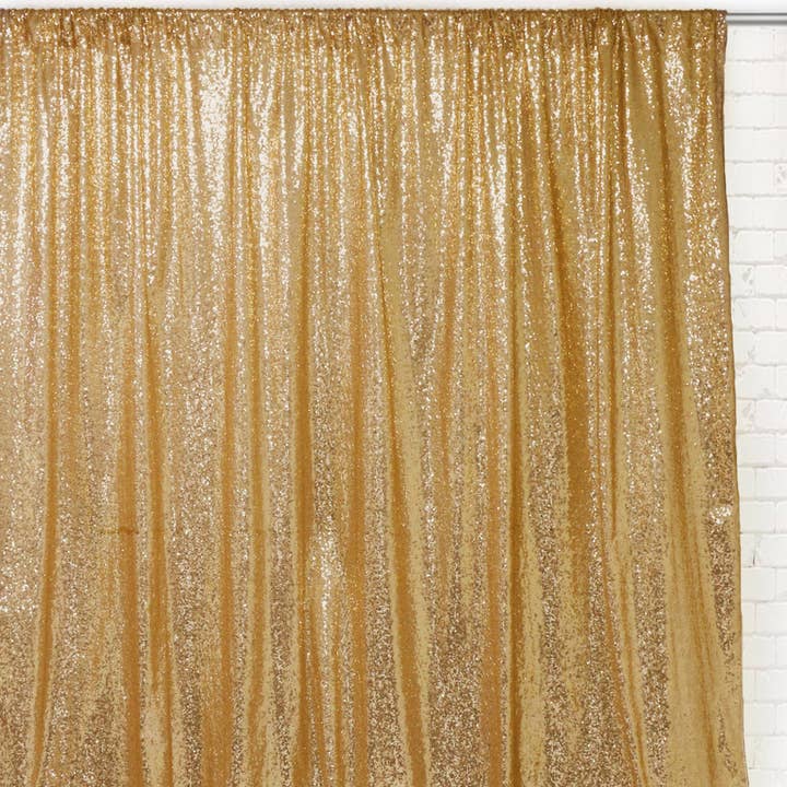 YOUR CHAIR COVERS - Wholesale Decal - Party Decorations - Glitz Sequin on Taffeta Drape/Backdrop 12 ft x 104 Inches Gold