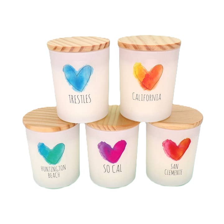 Custom Label Soy Candle - Green/Blue Heart, Sea Glass for wholesale by Terra Vela