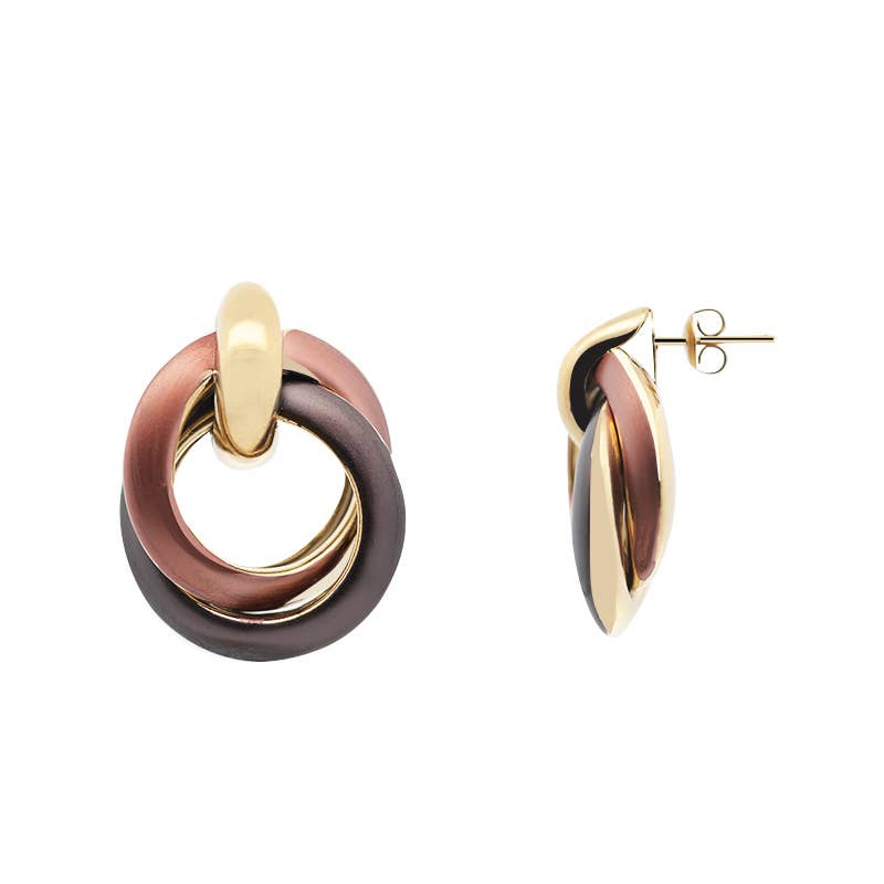 AMORINO SRL - Wholesale Stud/Post Earrings - DOUBLE ENAMELED HOOP DANGLE EARRINGS - YNK24944B6993