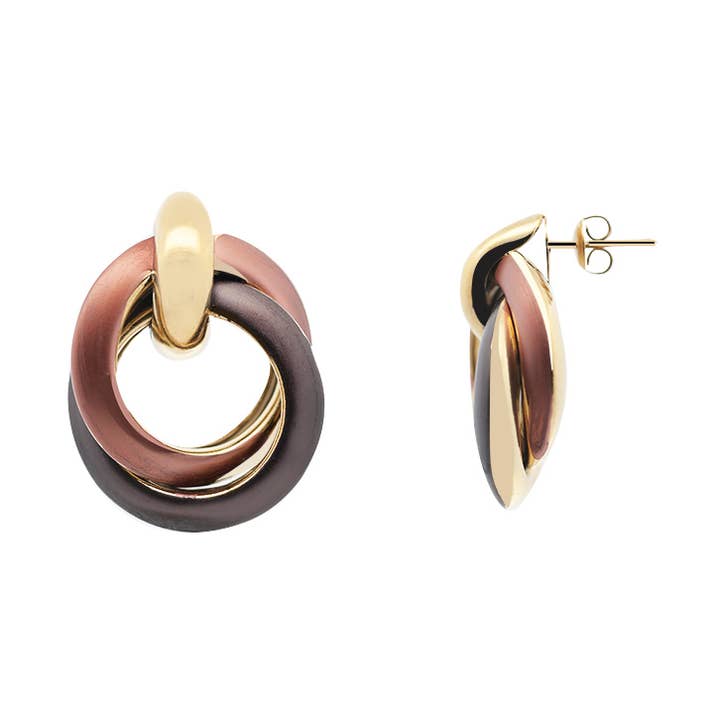 AMORINO SRL - Wholesale Stud/Post Earrings - DOUBLE ENAMELED HOOP DANGLE EARRINGS - YNK24944B6993