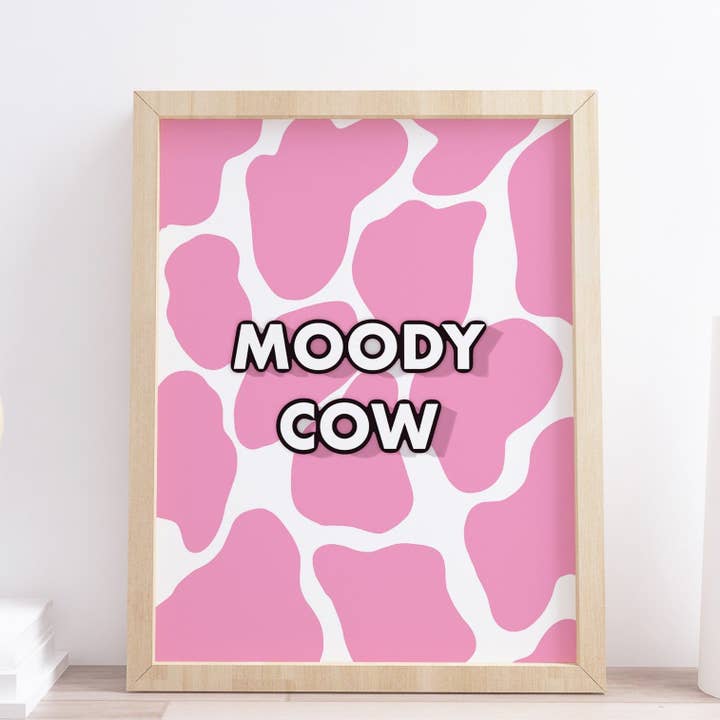 Moody Cow Pink Funny Sassy Typography Pink Pattern Print for wholesale by Design By Emma