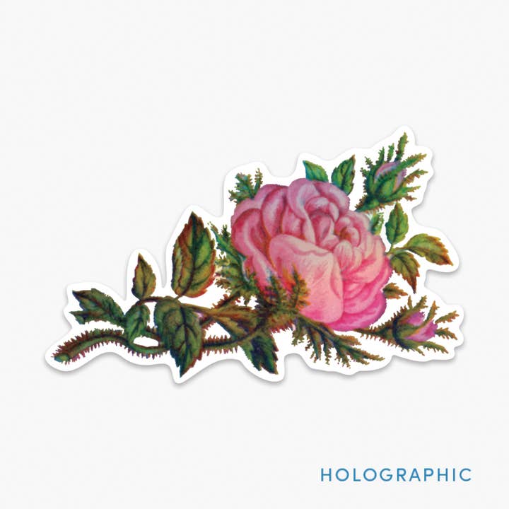 Alice / Holographic • Sticker • Vintage Rose Floral for wholesale by The Digital Chromist
