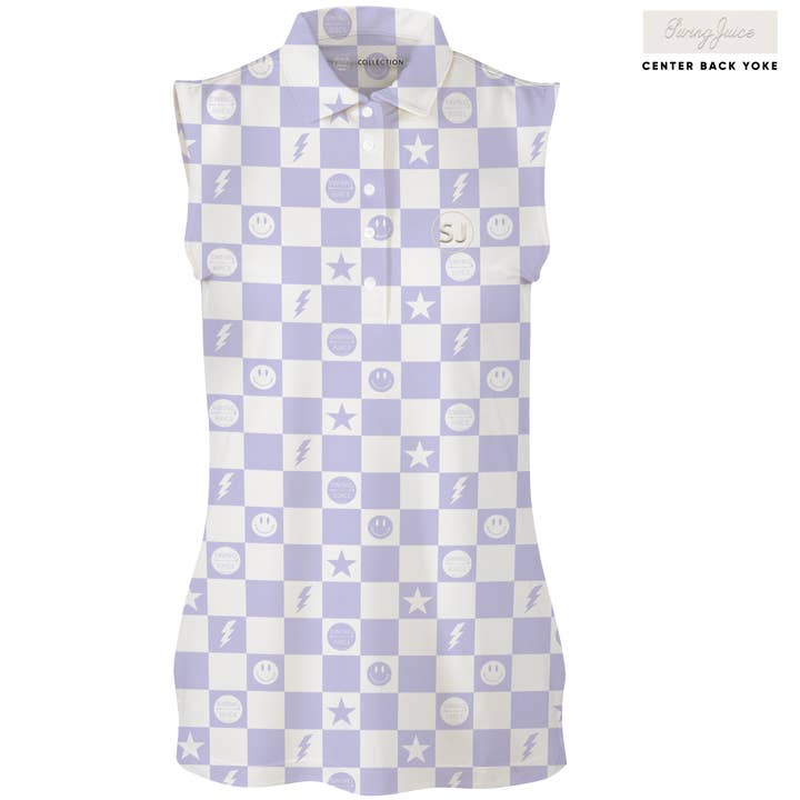 Golf Smile Face Women's Sleeveless Polo for wholesale by SwingJuice