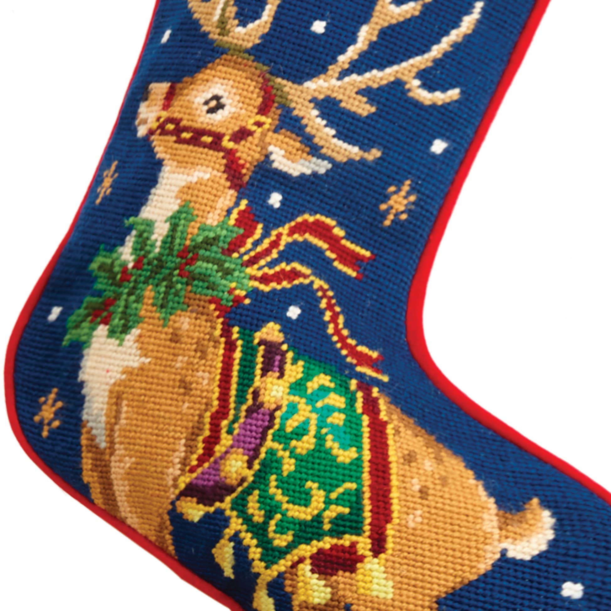 Peking Handicraft - Wholesale Holiday Stocking - Reindeer Needlepoint Stocking2