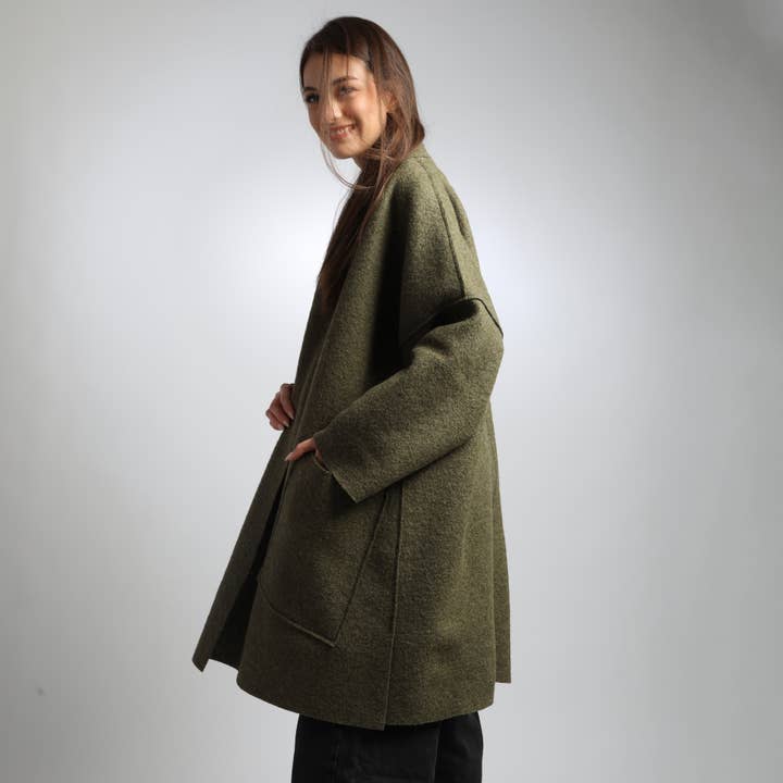 Knotium - Vente Manteau – femme - Veste ample en laine bouillie non doublée ELLA6